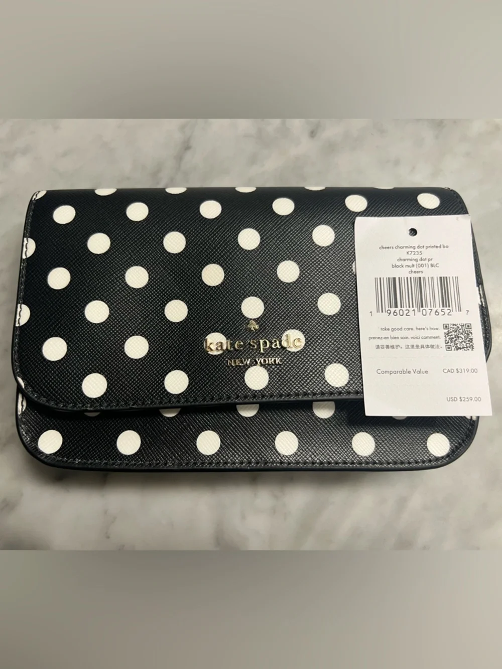 KATE SPADE Cheers
Crossbody Bag!Black & White PolkaDot Leather Purse w/GIFTBox! - Picture 4 of 10